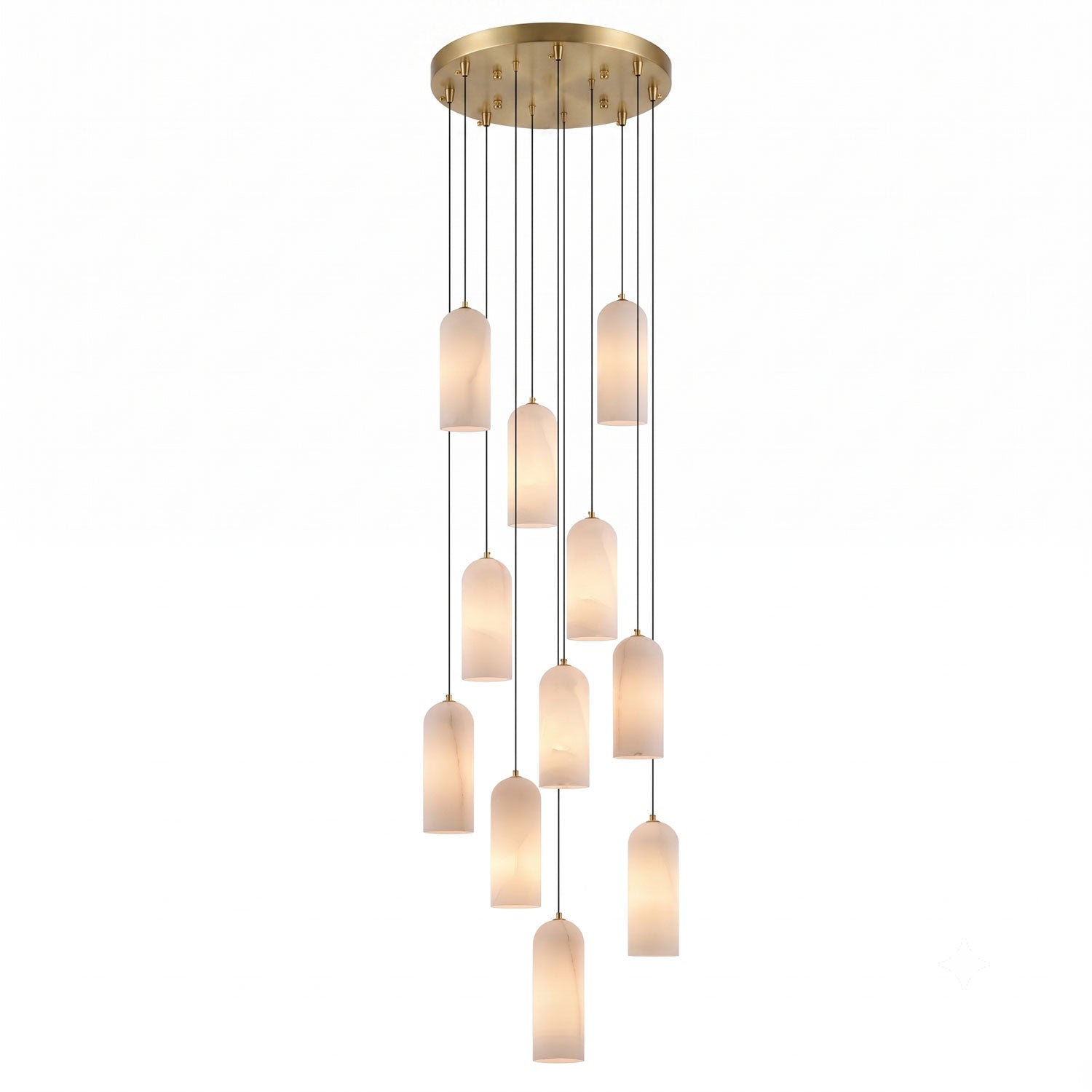 Alabasten Hanglamp met Gevlochten Snoer – Natuursteen Verlichting van Enkel Lichtpunt tot 21-Lichts Cluster – Mid-Century Modern Stijl Eetkamer Hanglamp met E12/E14 Fitting | Sansoti