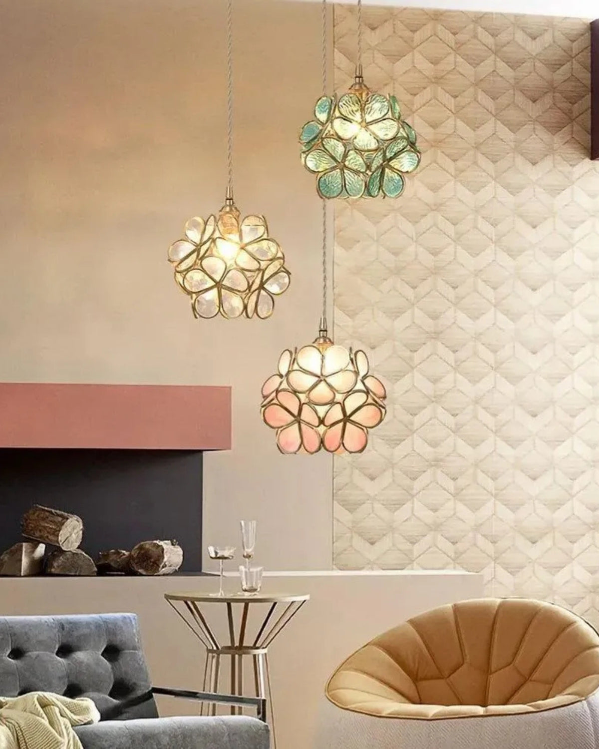 Handgemaakte Hanglamp met Acryl Bloem en IJzeren Frame Transparant Roze Blauw Beige voor Eetkamer Woonkamer Slaapkamer | Sansoti
