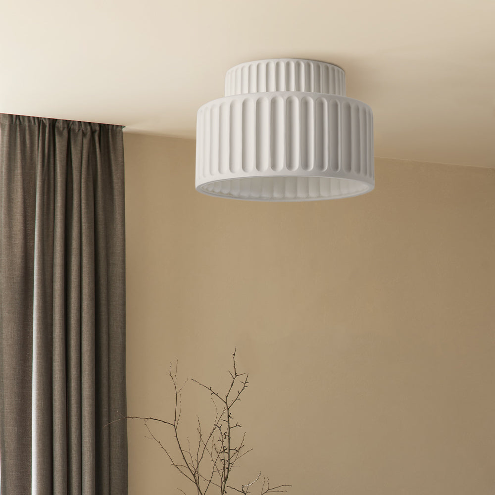 Deckenleuchte Gerippt Resin E27 Weiß Kompakt Modernes Interieur Wohnzimmer Küche Schlafzimmer Retro Design Deckenlampe | Restfield