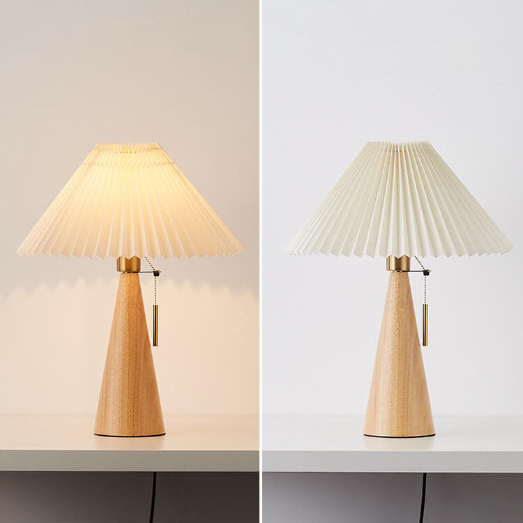 Tafellamp Hout Geplooide Stof Kap E26 35x48cm Dimbaar Japans Slaapkamer Woonkamer | Sansoti