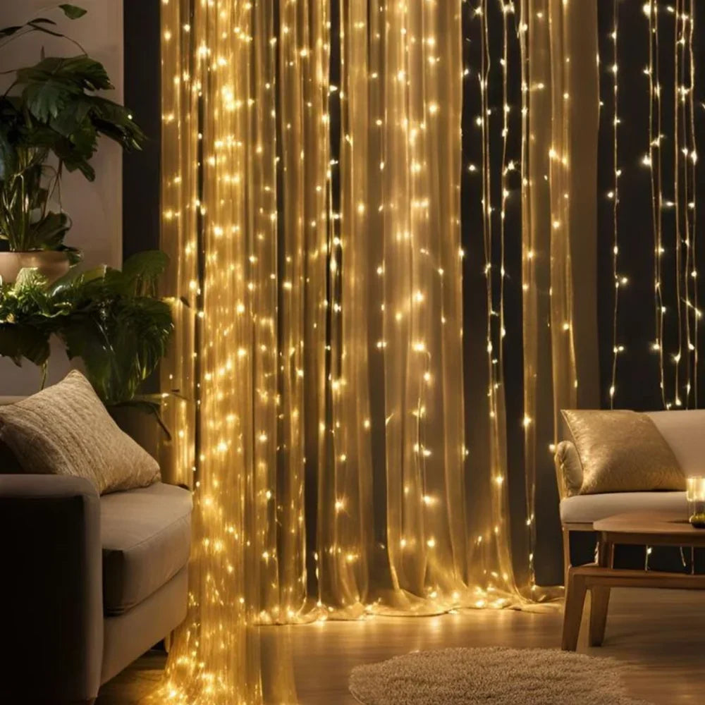 LED Gordijnverlichting Warm Wit 300 Lampjes 3x3m Waterdicht Sfeerverlichting Tuin Balkon Feest Decoratie | Sansoti