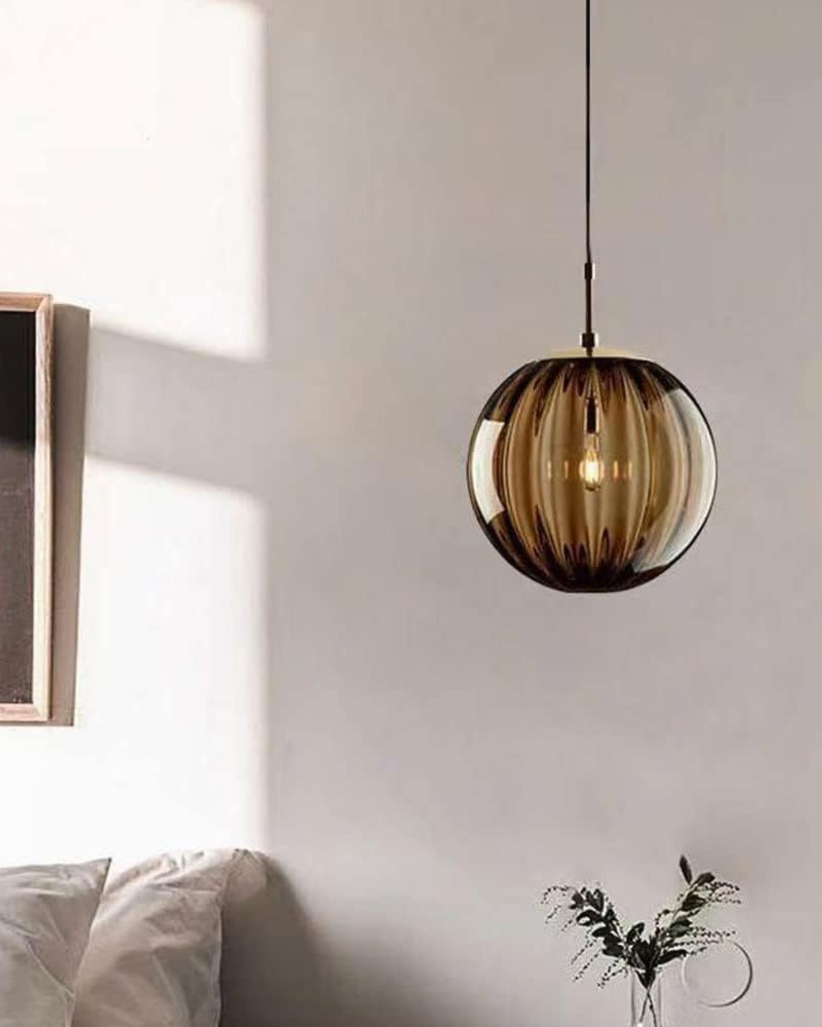 Handgeblazen glazen hanglamp bol met verstelbare kabel grijs blauw bruin rood groen amber 15x22cm 20x25cm sfeerlicht eetkamer woonkamer slaapkamer moderne design verlichting | Sansoti