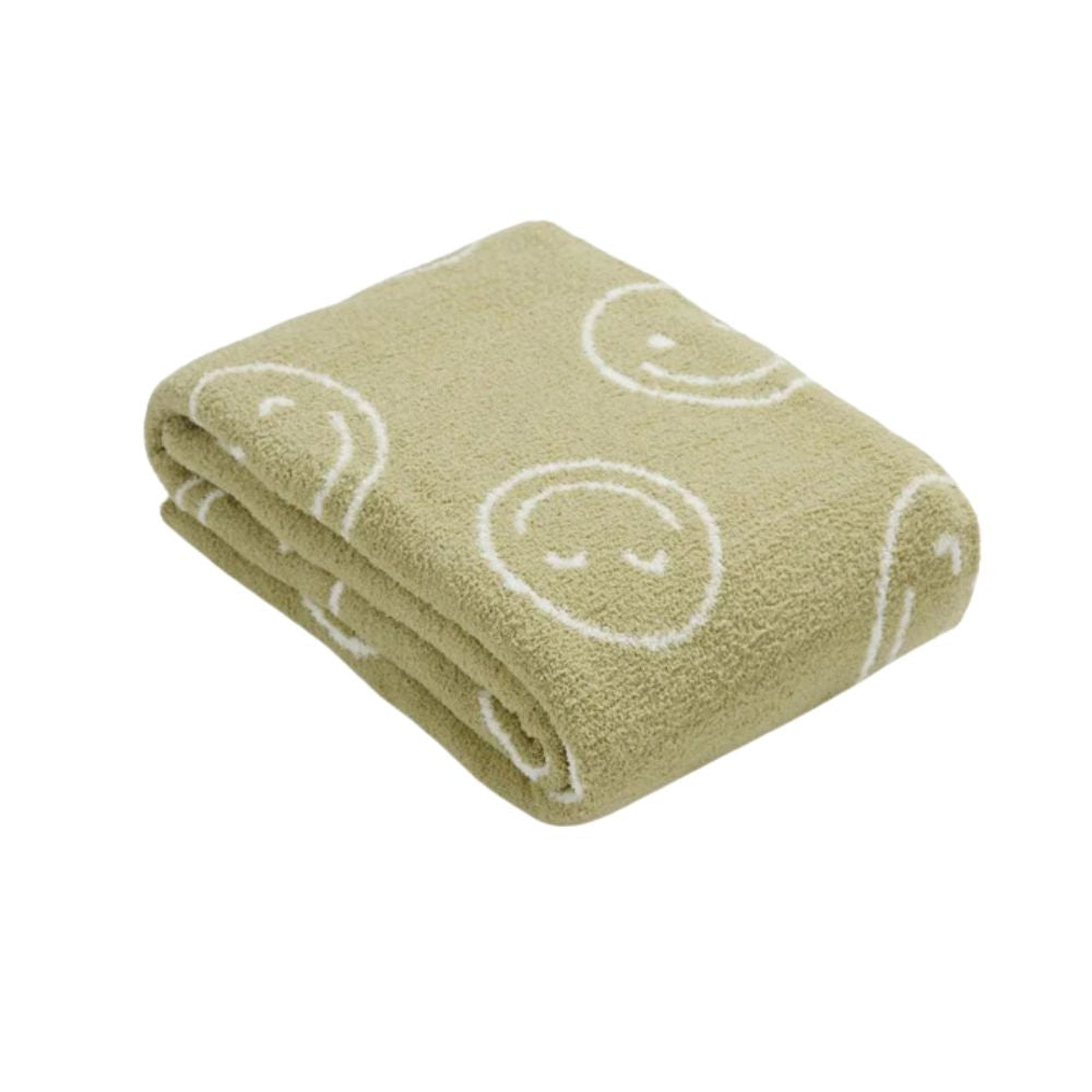 Plaid mit Smiley-Muster, weiche gestrickte Mikrofaserdecke als Überwurf für Bett, Sofa oder Sessel, Wohnzimmereinrichtung und Wärme | Sansoti