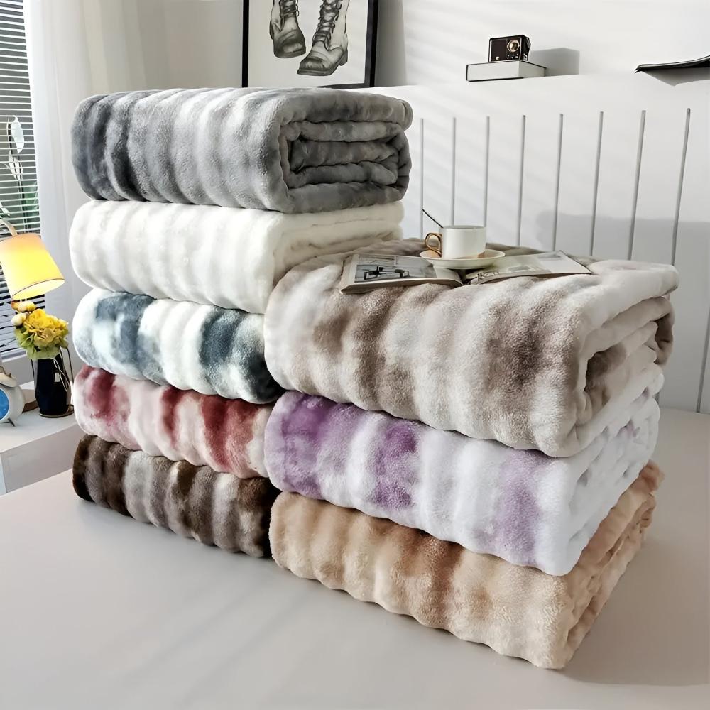 Decke mit Tie-Dye-Effekt und Kunstfell, weiche Decke 150-230 cm, Wärme und Komfort für alle Jahreszeiten, Wohnzimmer | Sansoti