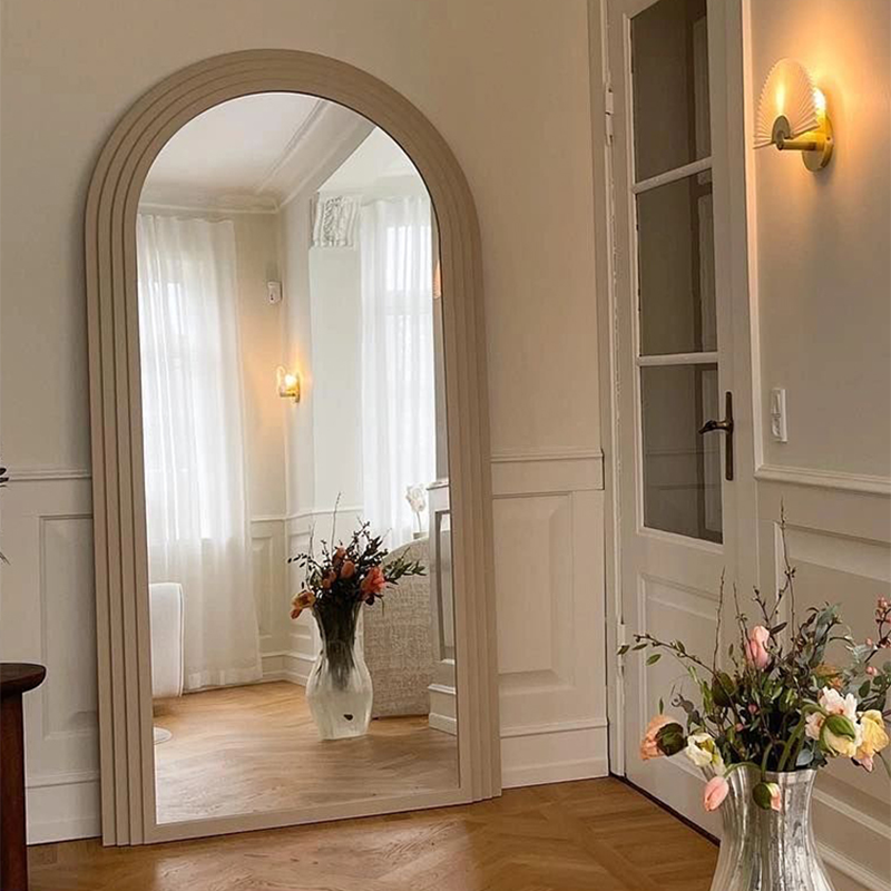 Luxury Standing Mirror with Wooden Arch Frame – Full-Length Wall Mirror 120x200cm Antique White, Khaki or Black | Sansoti