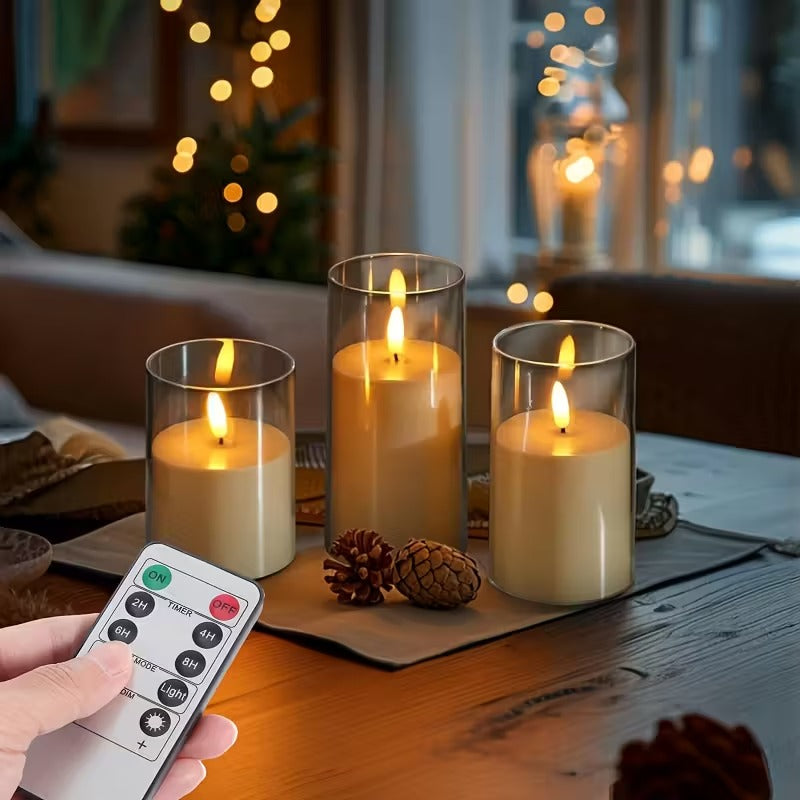 Bougies LED avec télécommande verre noir éclairage d’ambiance set minuterie intérieur moderne salon chambre décoration effet flamme réaliste | Restfield