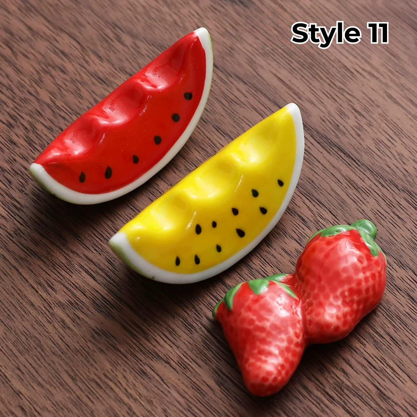 Ceramic Chopstick Rest with Animal and Fruit Motifs – Set of 3 | Sansoti