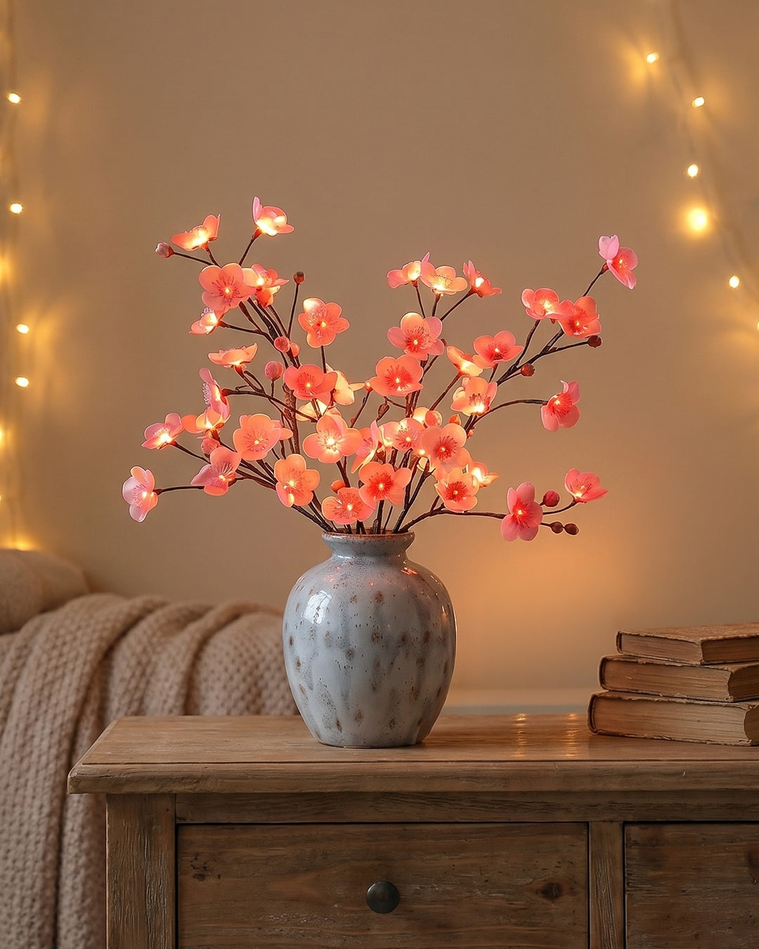 Decoratieve LED Verlichtingstak met Natuurlijke Bloesemvorm 70cm – Flexibele Sfeerverlichting voor Vazen en Schoorsteenmantels | Sansoti