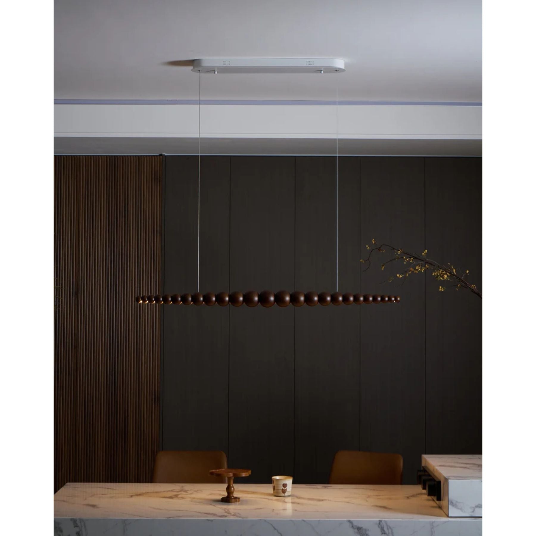 Hanglamp LED Hout Metaal Zwart Warm Wit Eettafel Kookeiland Moderne Verlichting Lineaire Hanglamp Scandinavisch Interieur | Sansoti