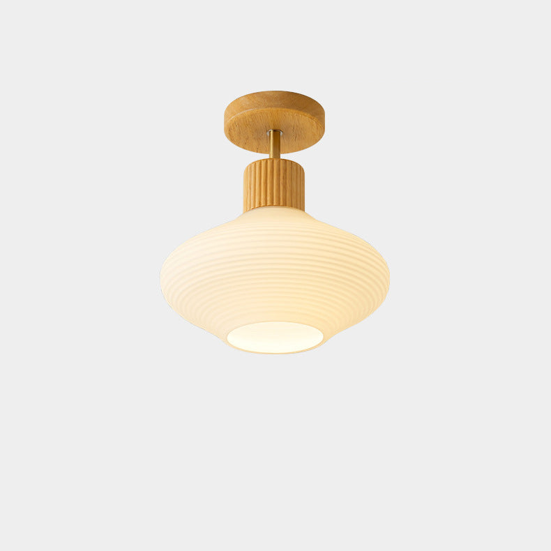 Japandi Plafondlamp Hout & Glas – Natuurlijke Elegantie voor Hal, Woonkamer en Slaapkamer | Sansoti
