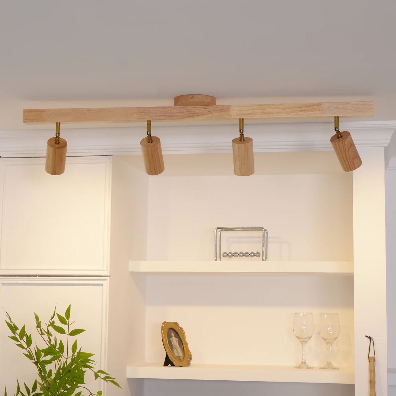 Holz Schienendeckenleuchte LED Holzoptik Gold Verstellbare Spots Wohnzimmer Küche Flur Skandinavisch Modern | Restfield