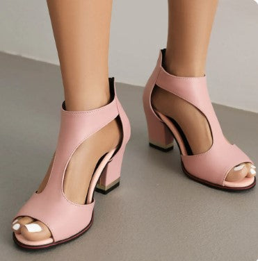 Dames Sandalen met Hak Kunstleer Zwart Roze Wit Rood Beige Brede Maten | Sansoti