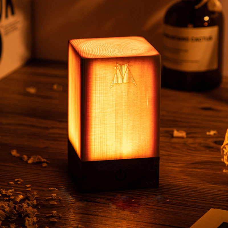 LED Tafellamp Oplaadbaar Touch Dimbaar Houtlook Sfeerlamp Slaapkamer Bureau Draadloos Warm Licht Nachtlampje | Sansoti