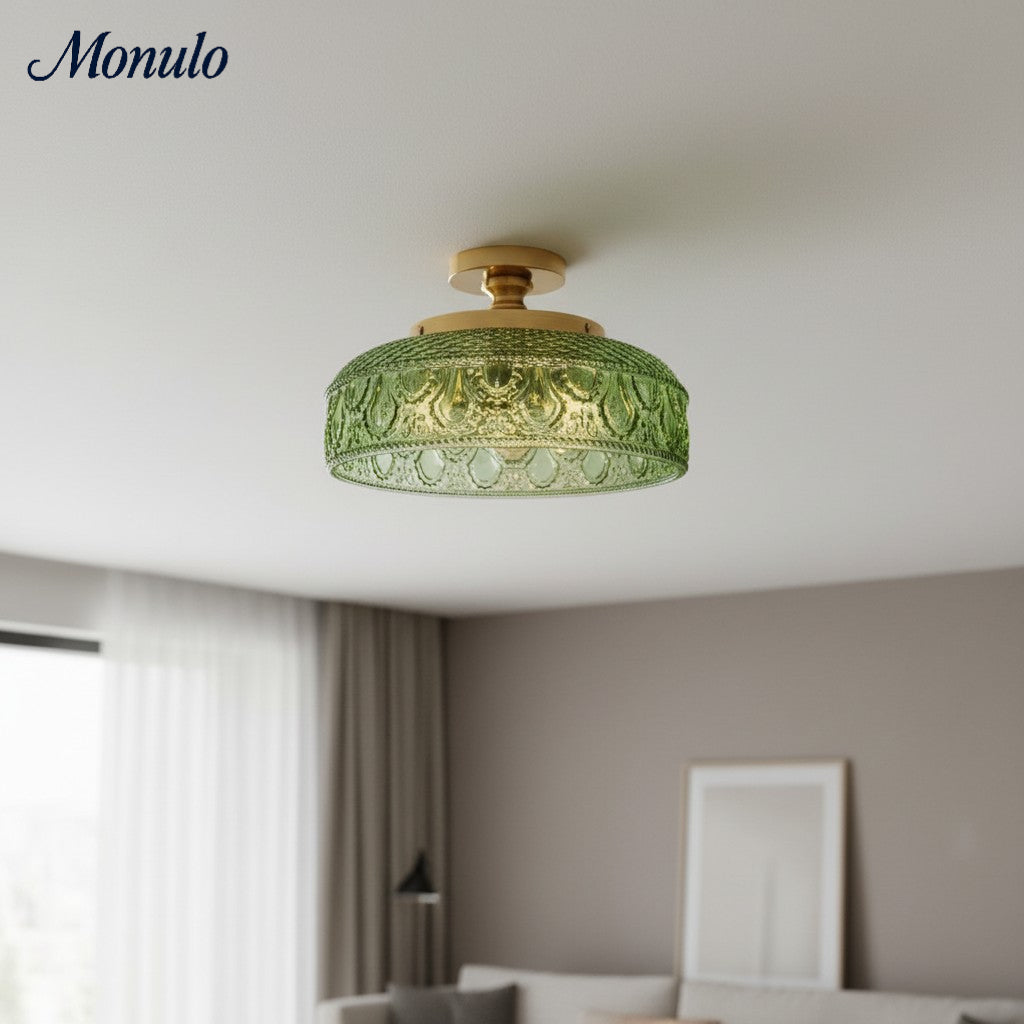 Geribbelde Glazen Plafondlamp met Metalen Armatuur – Minimalistische Verlichting voor Slaapkamer en Gang | Sansoti