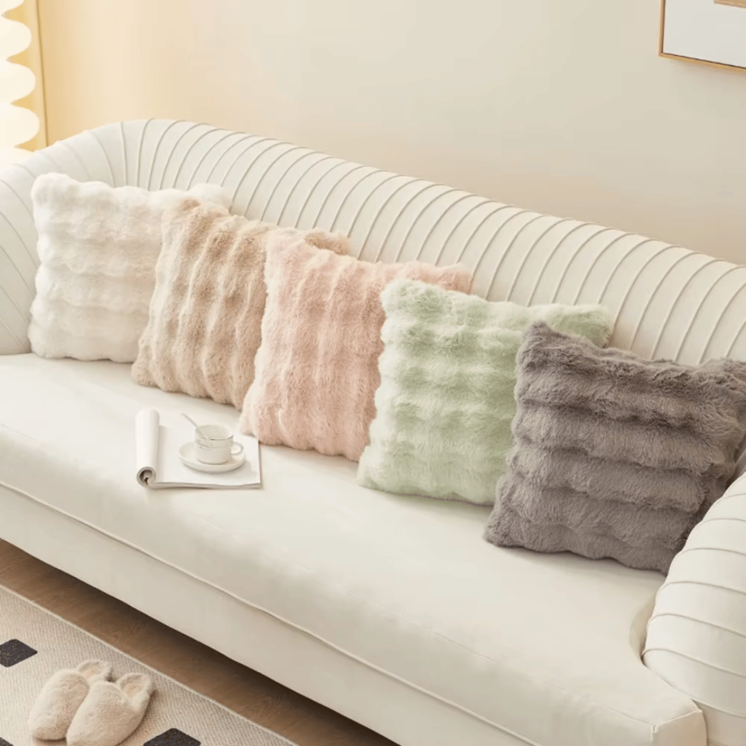 Kussenhoezen Nepbont Zacht Luxe 43x43cm Khaki Grijs Groen Wit Rits Decoratief voor Woonkamer Bank Interieur | Sansoti