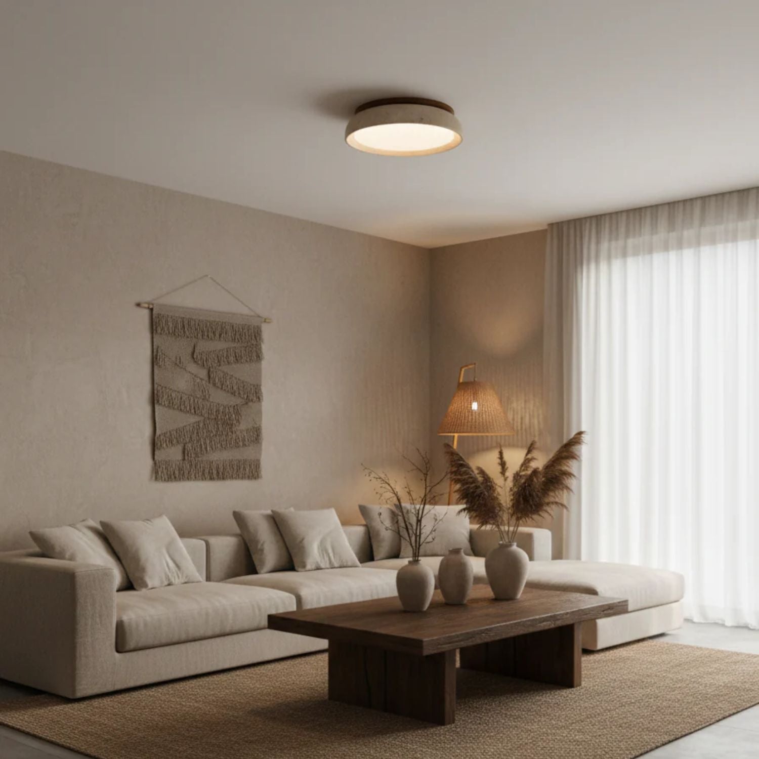 Plafonnier Depiara travertin bois LED 3000K beige éclairage plafond salon chambre hall salle de bain moderne minimaliste | Restfield
