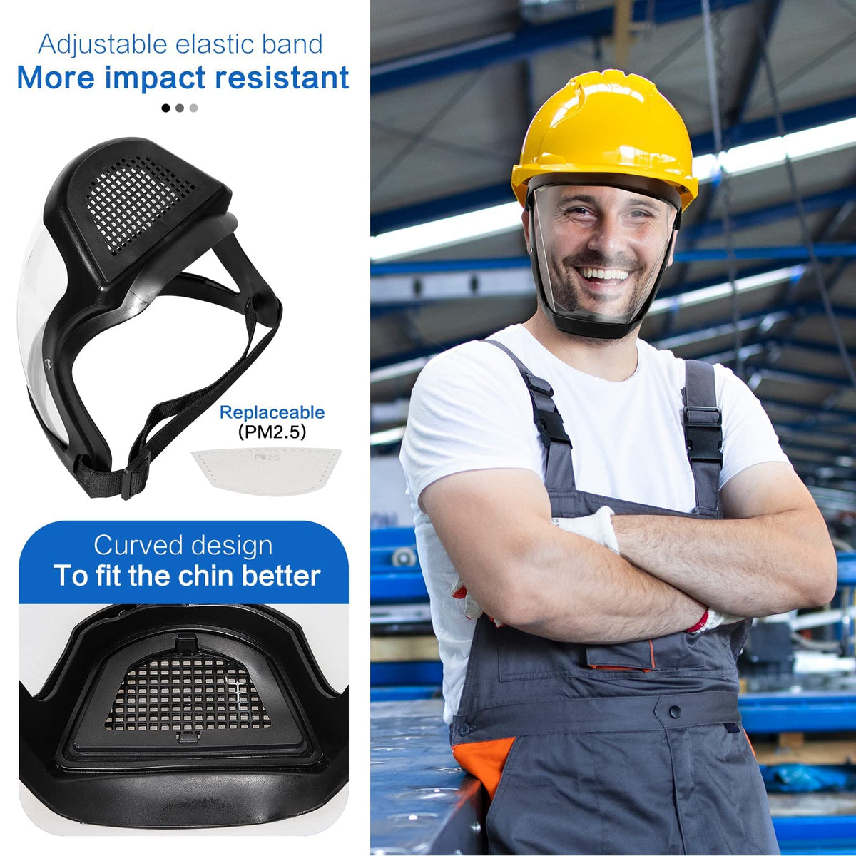 Masque de protection avec écran facial et revêtement antibuée pour la protection professionnelle au travail et une sécurité optimale | Sansoti