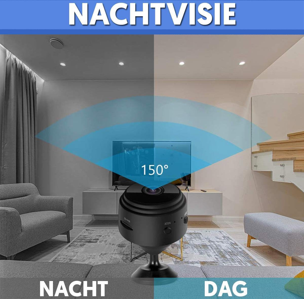 Mini beveiligingscamera draadloos 1080P HD zwart wifi camera nachtzicht 150 graden huis kantoor bewaking | Sansoti