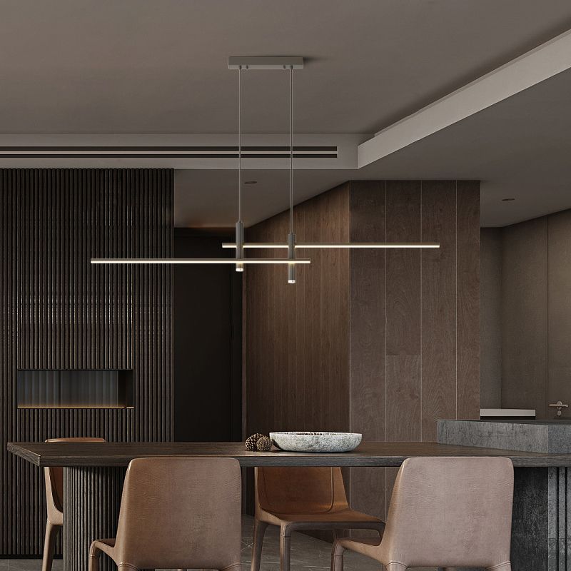 Linear Pendant Light Metal Adjustable Cord Dining Room Kitchen Island Spotlights Black Gold 90-120cm Modern Design | Sansoti