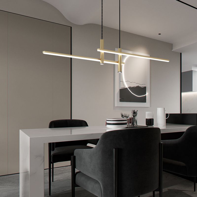 Linear Pendant Light Metal Adjustable Cord Dining Room Kitchen Island Spotlights Black Gold 90-120cm Modern Design | Sansoti