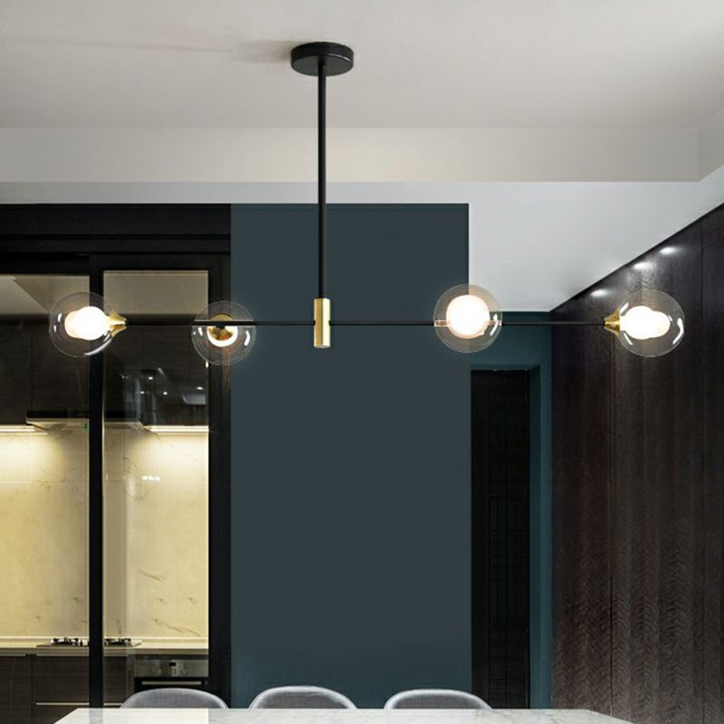 Suspension boule en métal noir et verre, réglable, pour salle à manger, salon et chambre, design scandinave | Sansoti