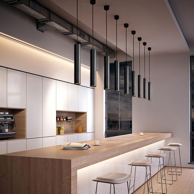 Hanglamp Cilinder Metaal Zwart Lineair Design Woonkamer Eetkamer Scandinavische Stijl Moderne Verlichting | Sansoti