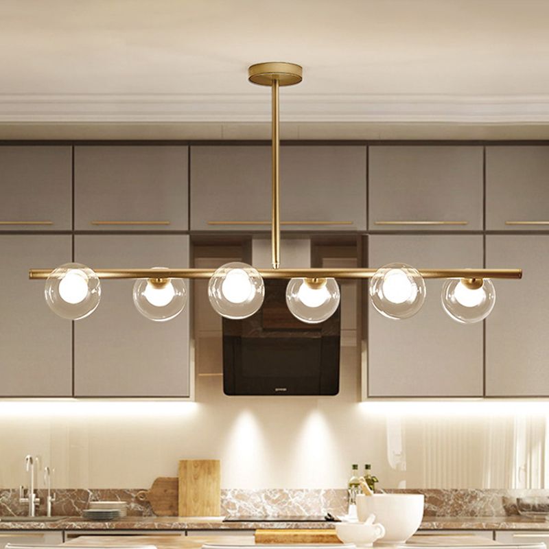 Suspension linéaire en verre bullé, 5 ou 6 points lumineux, noir et doré, salle à manger, îlot de cuisine, style nordique scandinave | Sansoti