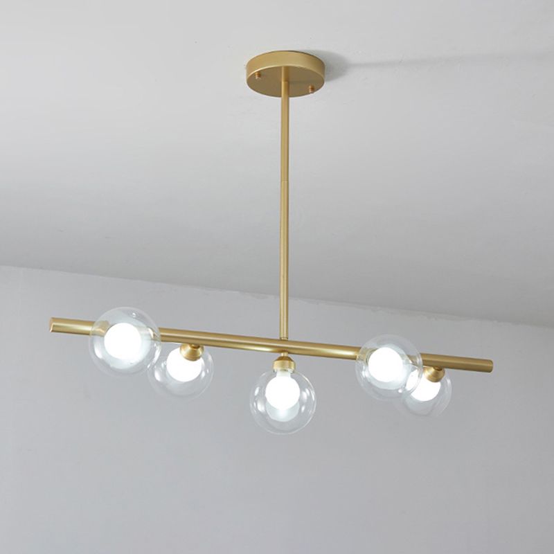 Suspension linéaire en verre bullé, 5 ou 6 points lumineux, noir et doré, salle à manger, îlot de cuisine, style nordique scandinave | Sansoti