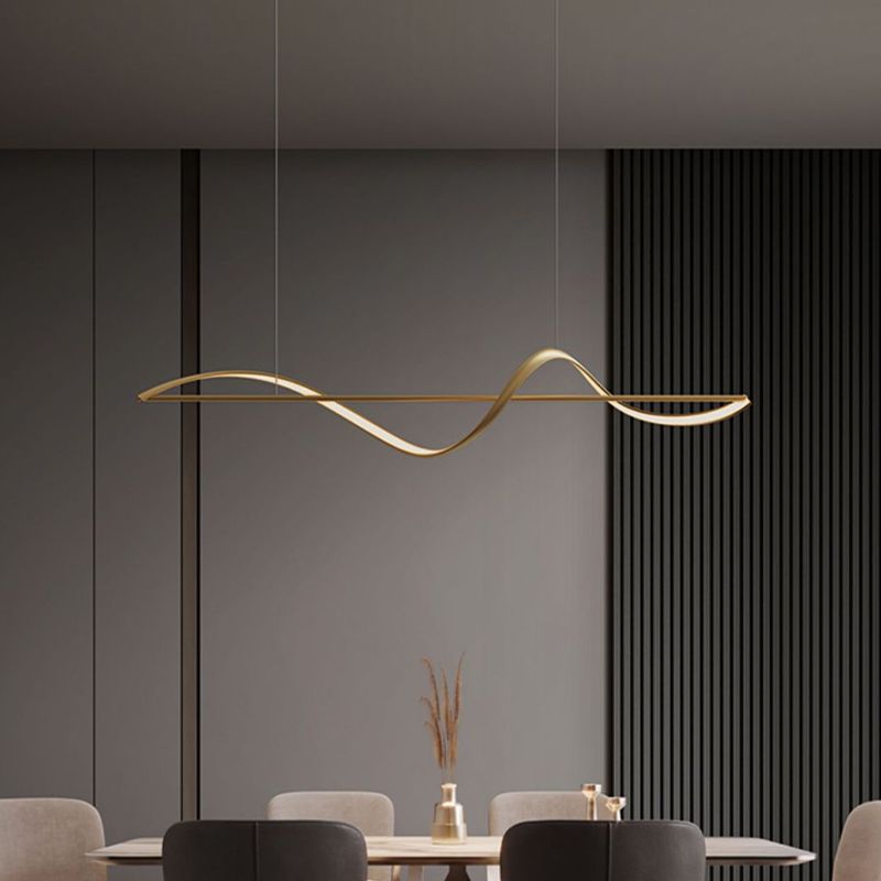 Hanglamp Metaal Golfvorm Minimalistische Design Galerij Messing Zwart LED Dimbaar Woonkamer Slaapkamer Eetkamer | Sansoti