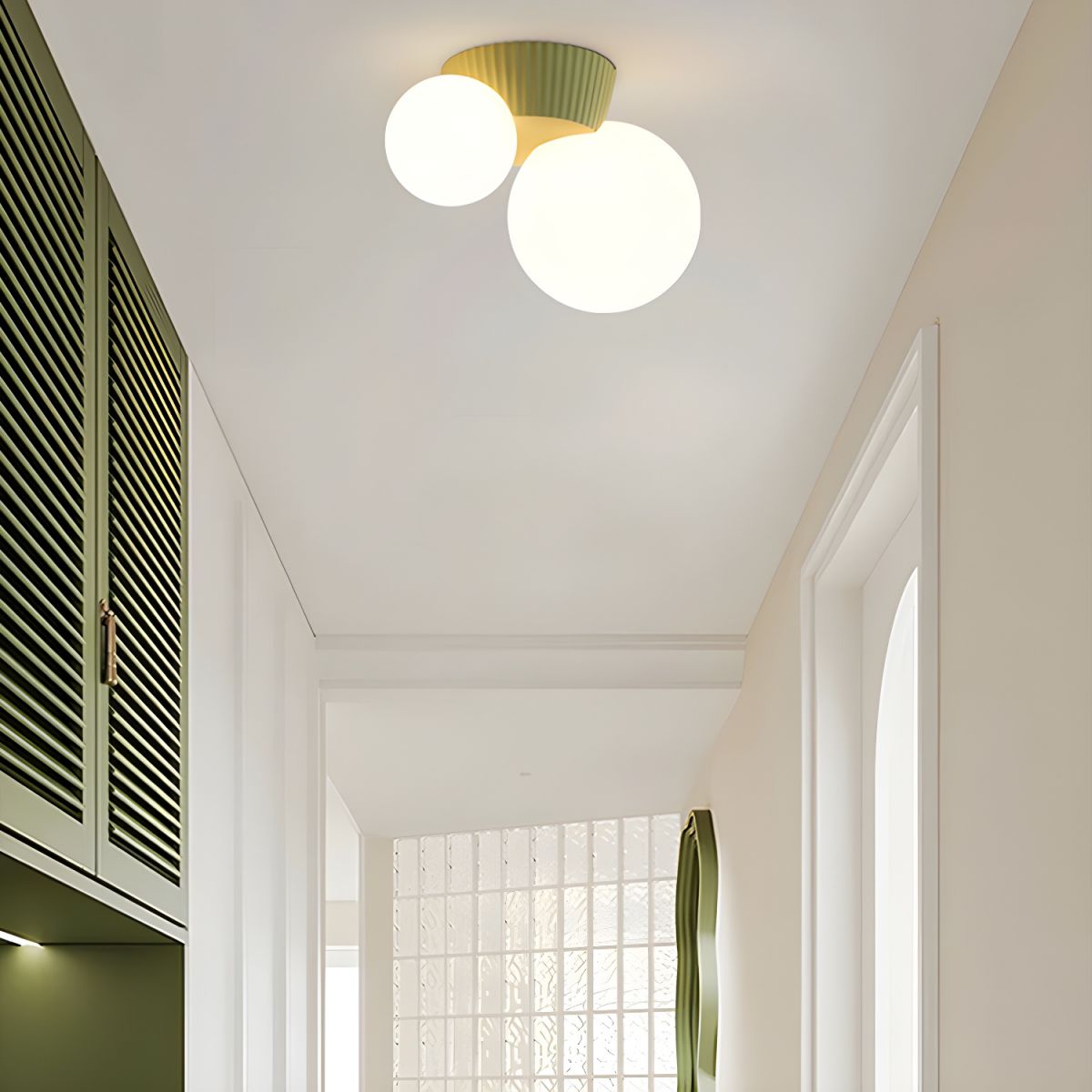 Hängeleuchte Decke 2 Lichtkugeln Resin Grün Wohnzimmer Schlafzimmer Flur Kugelleuchte Modernes Design | Restfield