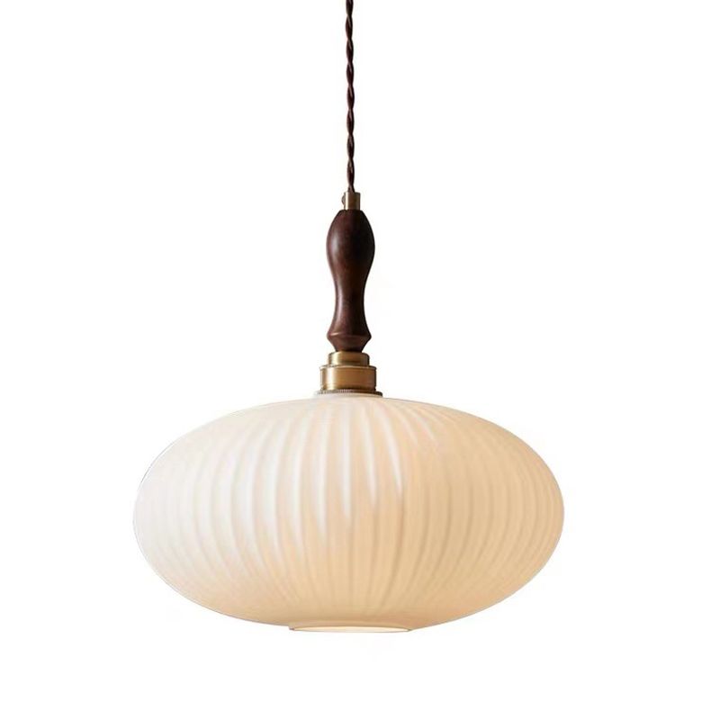 Hanglamp Glas Melkwit Koepelvorm Walnoot Hout 25cm Modern Klassiek Design Eetkamer Keuken Woonkamer Café | Sansoti