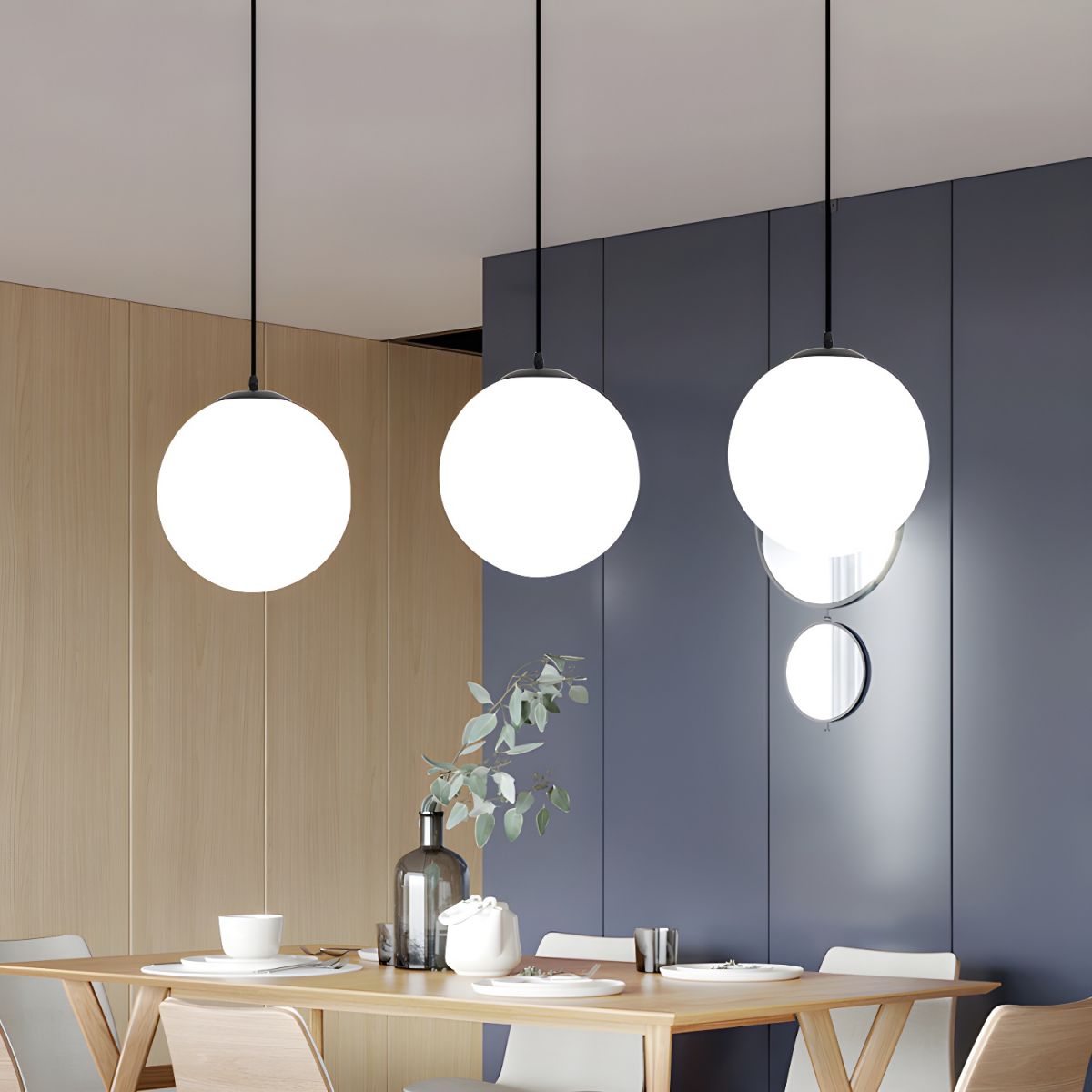 Hanglamp Glas Bol E27 Wit Eettafel Keuken Woonkamer Moderne Verlichting Ronde Hanglamp Minimalistisch Interieur | Sansoti
