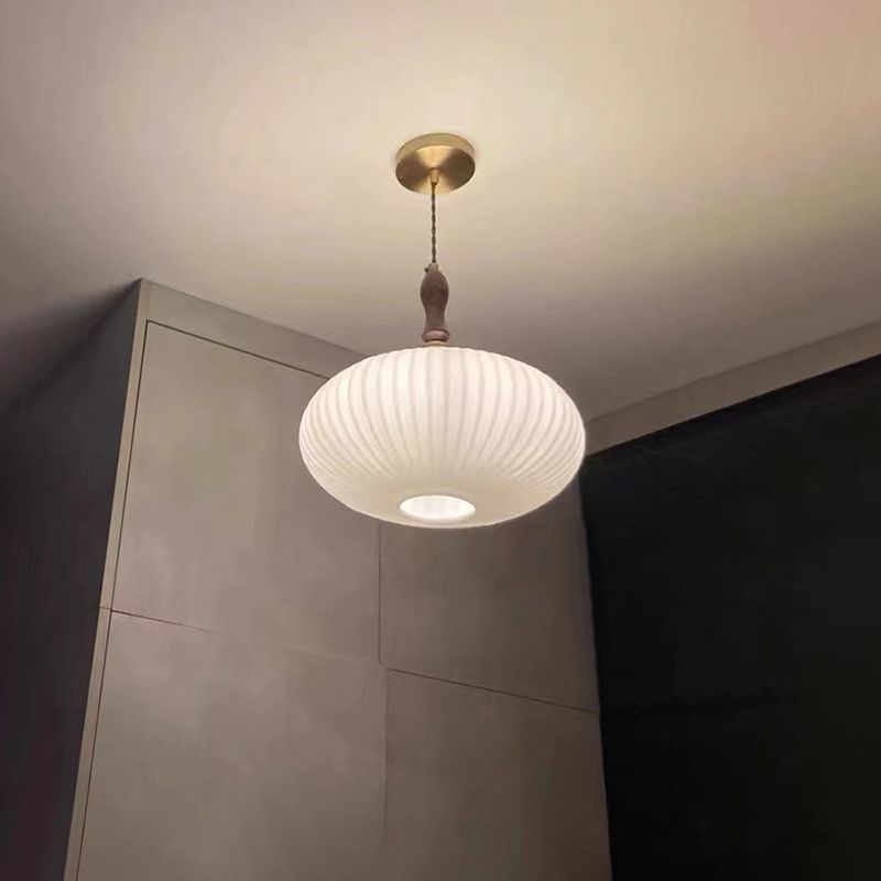 Hanglamp Glas Melkwit Koepelvorm Walnoot Hout 25cm Modern Klassiek Design Eetkamer Keuken Woonkamer Café | Sansoti