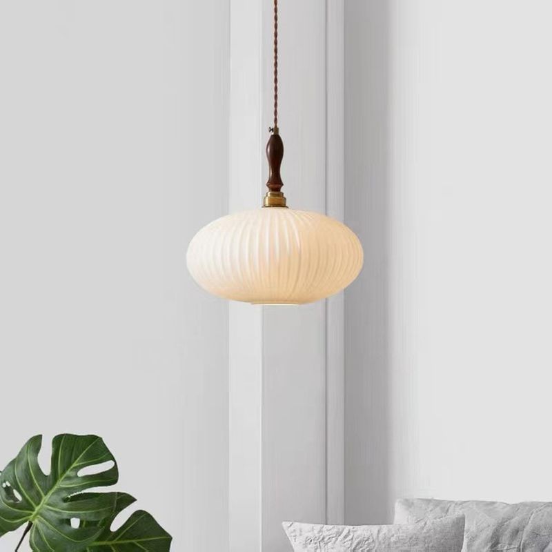 Hanglamp Glas Melkwit Koepelvorm Walnoot Hout 25cm Modern Klassiek Design Eetkamer Keuken Woonkamer Café | Sansoti