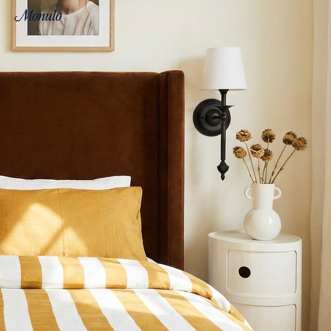 Stoffen Wandlamp met Vintage Koperen Afwerking – Sfeervolle Verlichting voor Hal, Slaapkamer en Woonkamer | Sansoti