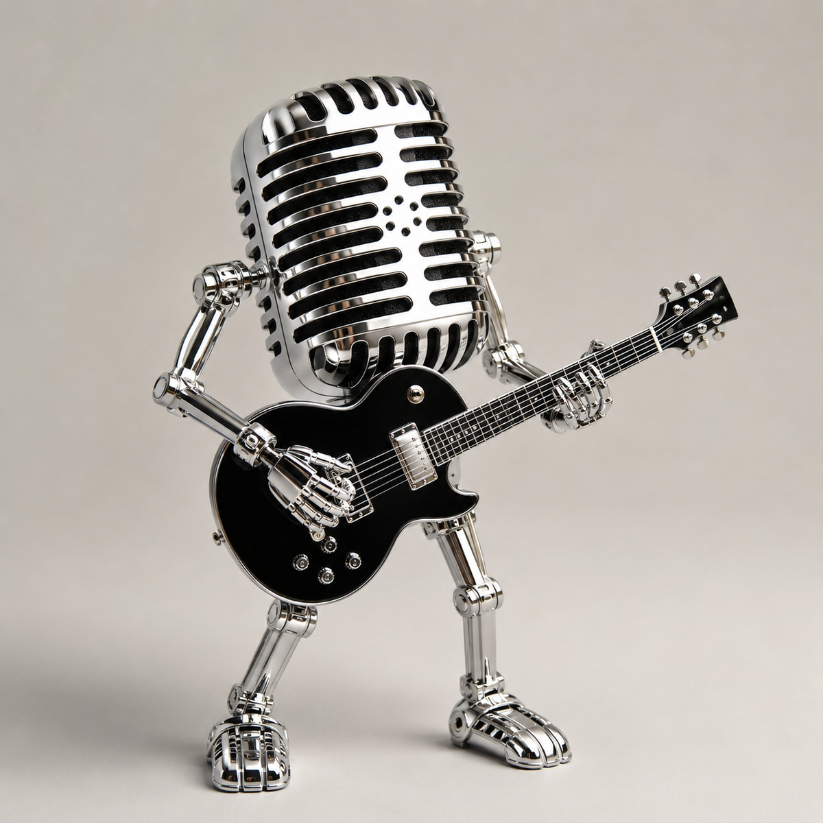 Tischlampe Roboter mit Gitarre aus Metall, dimmbare LED-Beleuchtung, Schreibtisch- und Nachttischlampe, modernes, verspieltes Design für Kinder | Sansoti