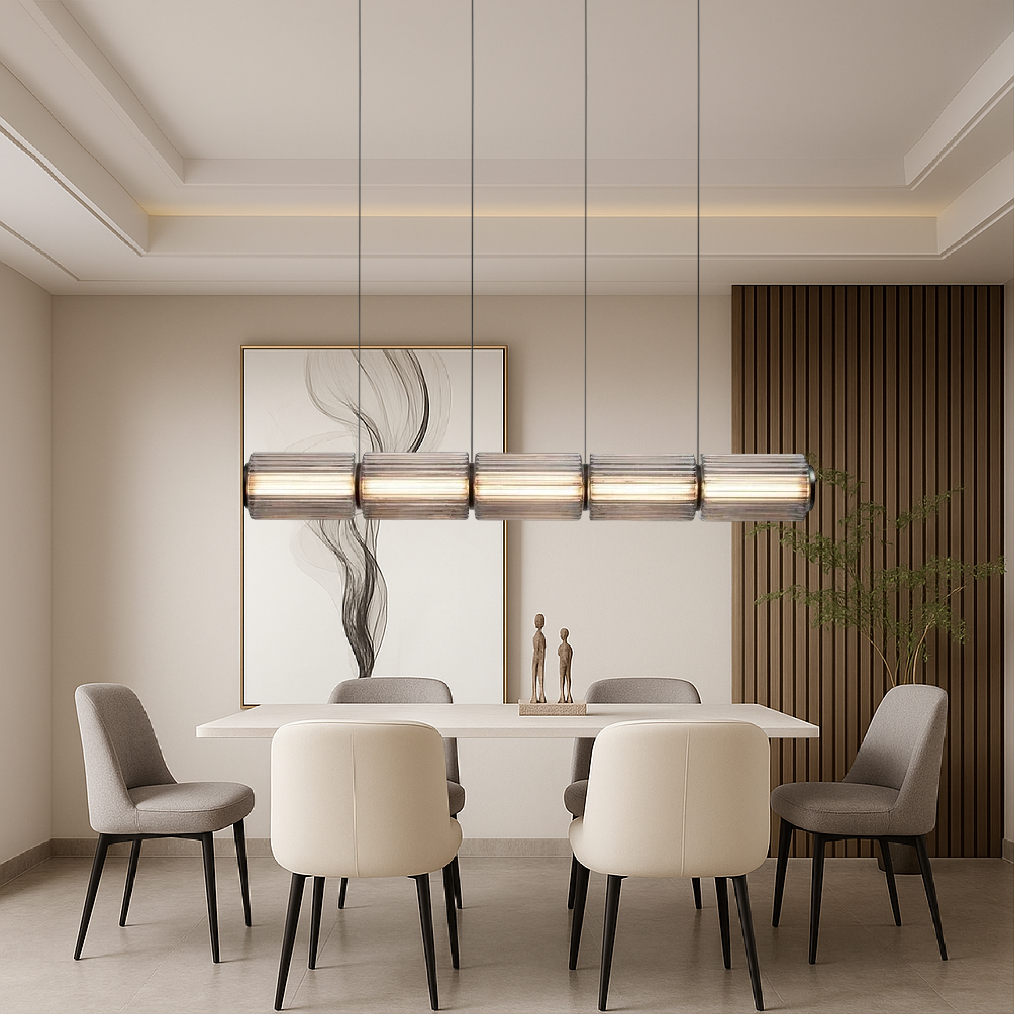 Zylinder Glas-Hängeleuchte LED Glas Eisen Schwarz Esszimmer Bar Moderne Beleuchtung Längliches Design Minimalistisch | Restfield
