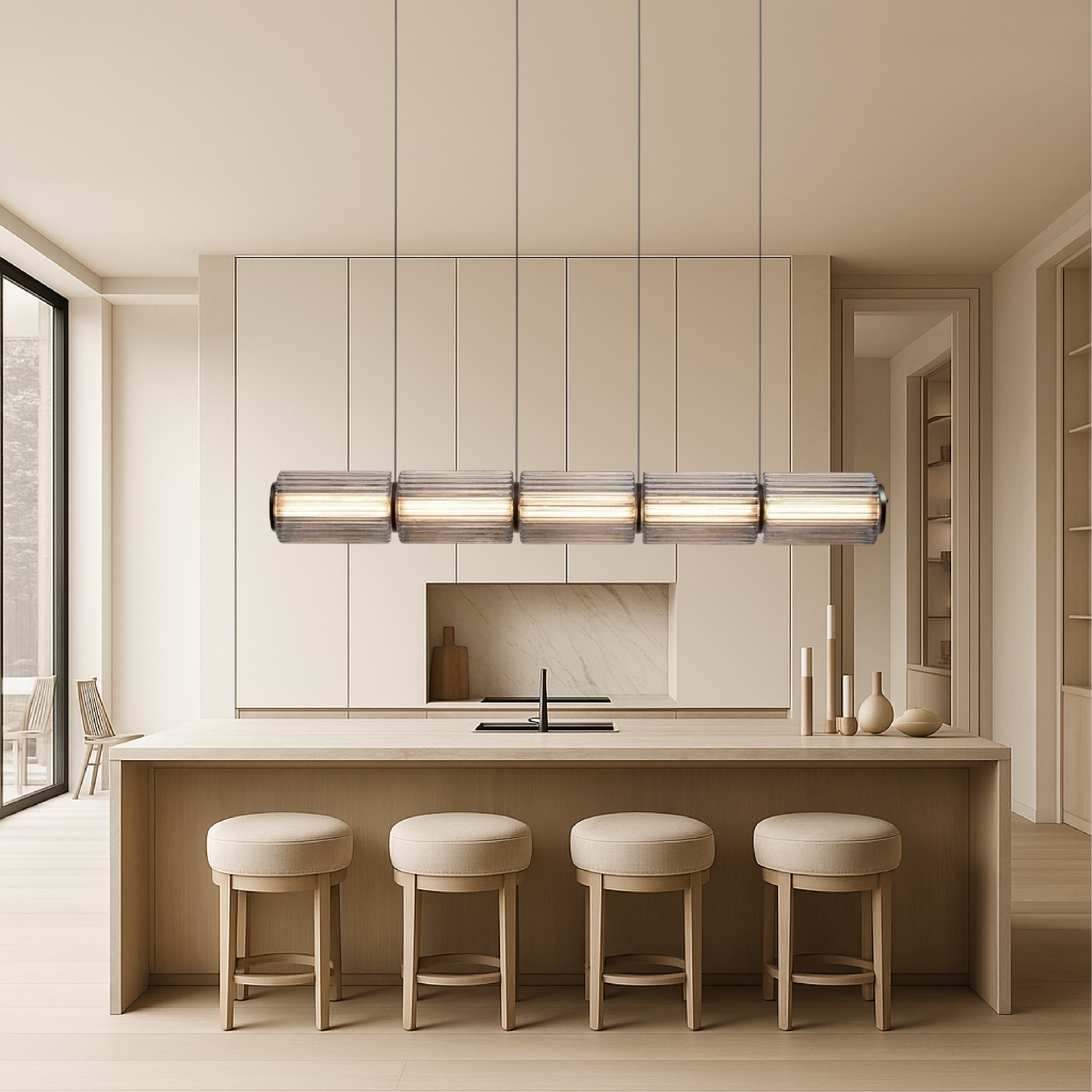Zylinder Glas-Hängeleuchte LED Glas Eisen Schwarz Esszimmer Bar Moderne Beleuchtung Längliches Design Minimalistisch | Restfield