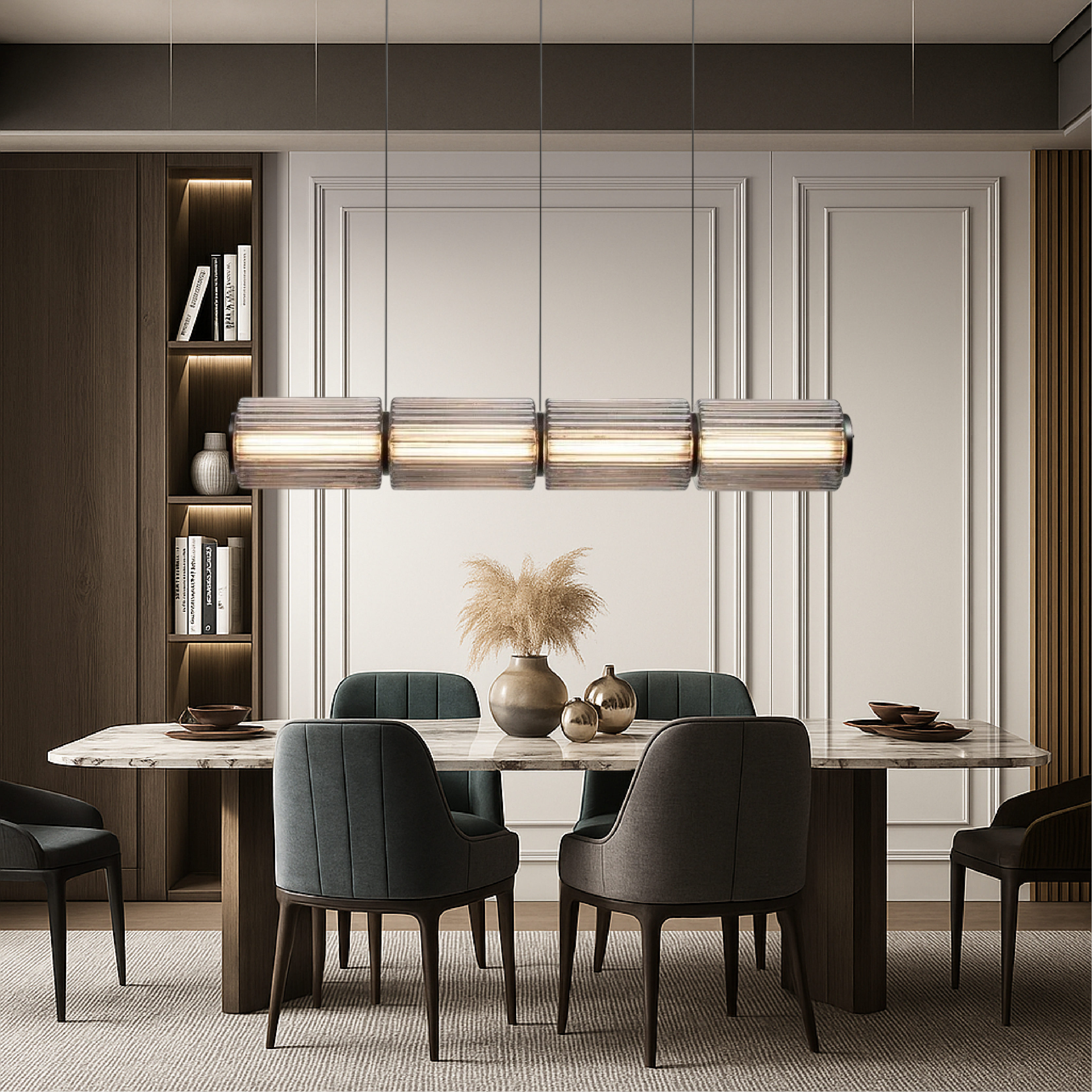 Zylinder Glas-Hängeleuchte LED Glas Eisen Schwarz Esszimmer Bar Moderne Beleuchtung Längliches Design Minimalistisch | Restfield
