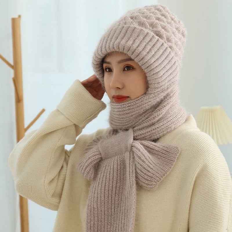 Wintermütze mit Gesichts- und Ohrwärmern Fleece-gefüttert Winddicht Gestrickt Unisex-Winteraccessoire | Sansoti