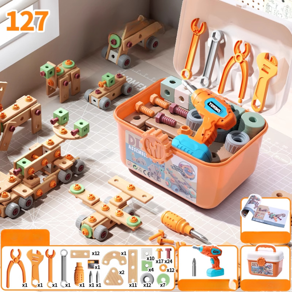 Houten Speelgoed Gereedschapsset voor Kinderen Constructieset met Koffer & Accessoires | Sansoti