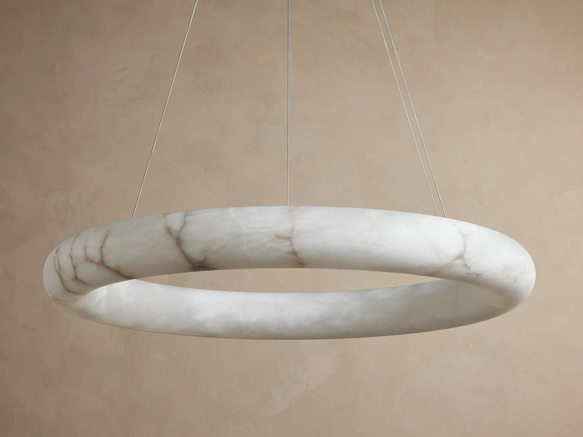 Ronde Kroonluchter Albast 91cm Dimbaar LED Geïntegreerd Hangend Plafondlamp Modern Design Woonkamer Eetkamer | Sansoti