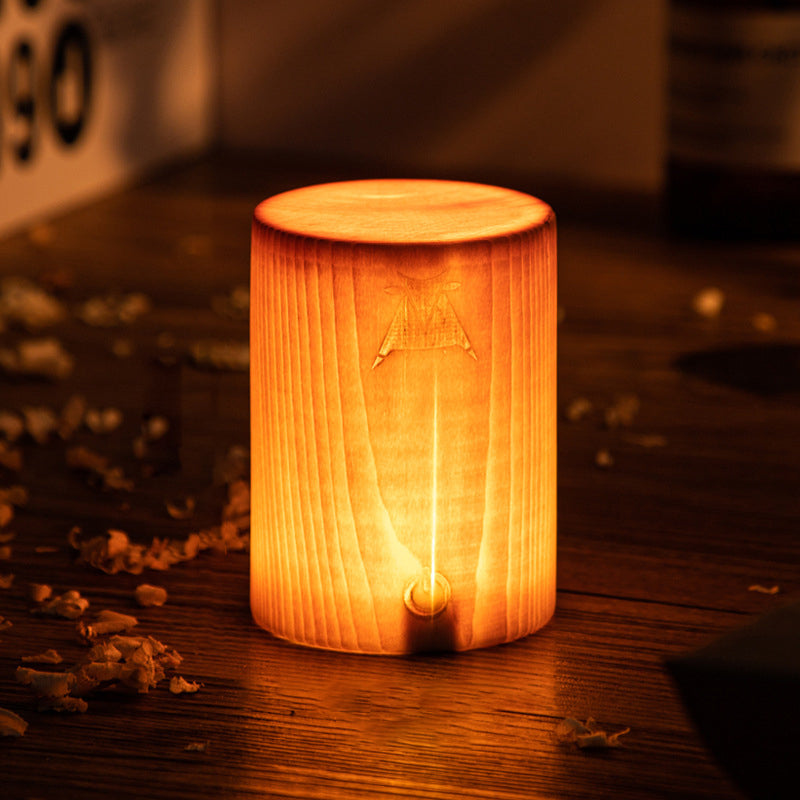 LED Tafellamp Oplaadbaar Touch Dimbaar Houtlook Sfeerlamp Slaapkamer Bureau Draadloos Warm Licht Nachtlampje | Sansoti