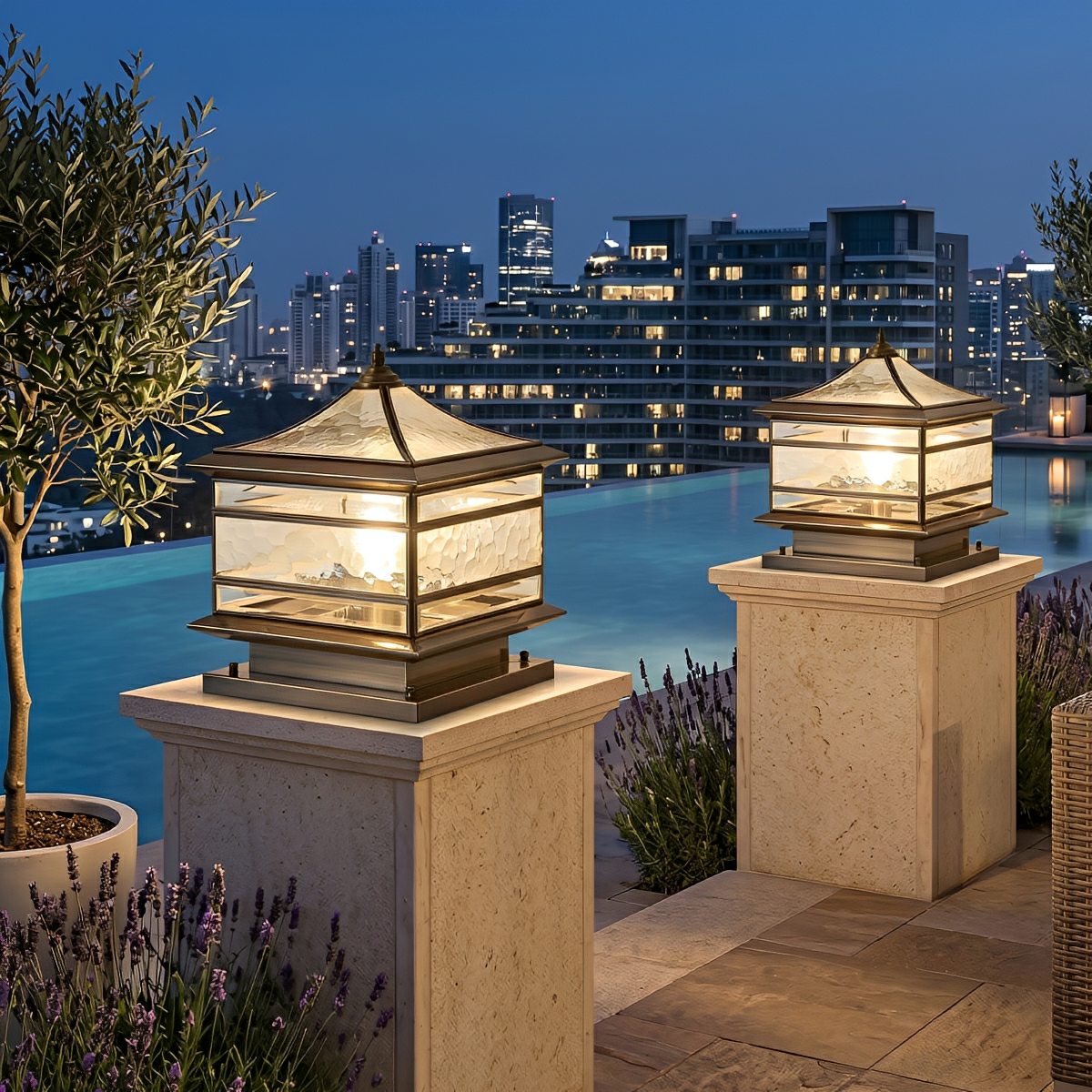 Copper Post Cap Lamp for Fence Post with Tempered Glass IP65 Waterproof Garden Lighting Vintage Column Outdoor Lamp | Sansoti