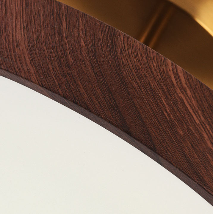 Runde LED-Deckenleuchte im Semi-Flush-Design in Holzoptik, Japandi, 30 cm - minimalistische Deckenbeleuchtung für das Wohnzimmer | Sansoti