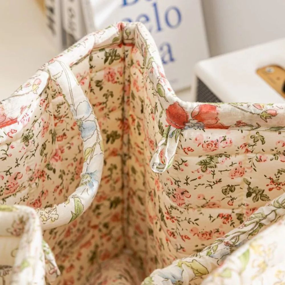 Canvas Opbergmand met Bloemenprint – Praktische Organizer voor Kleine Spullen en Schoenen | Sansoti