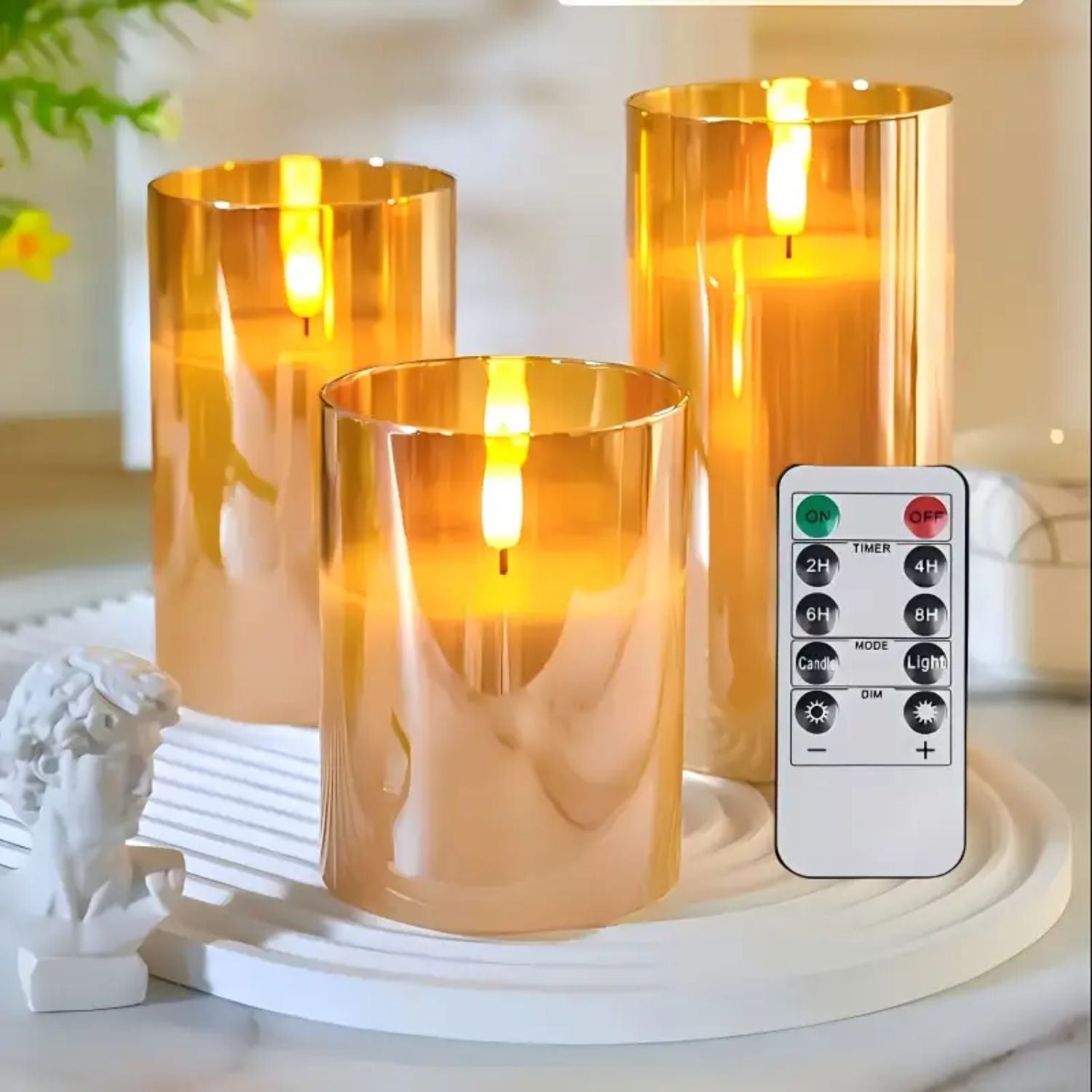 Bougies LED avec télécommande verre noir éclairage d’ambiance set minuterie intérieur moderne salon chambre décoration effet flamme réaliste | Restfield