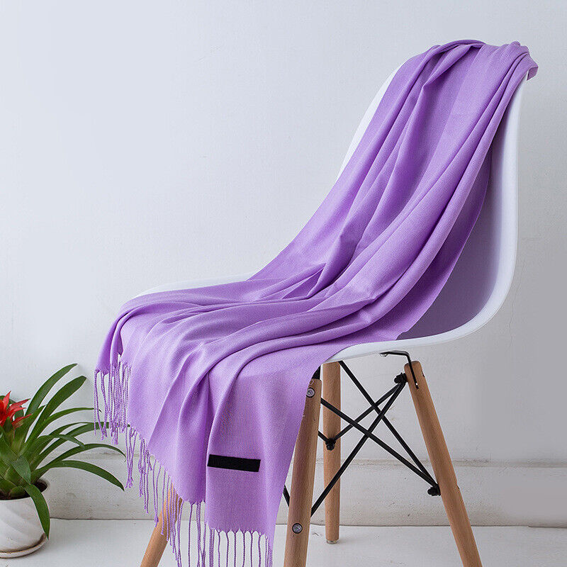 Écharpe en cachemire 200x70cm à franges, long châle, accessoire d’hiver chaud et confortable, couleurs unies, élégant | Sansoti