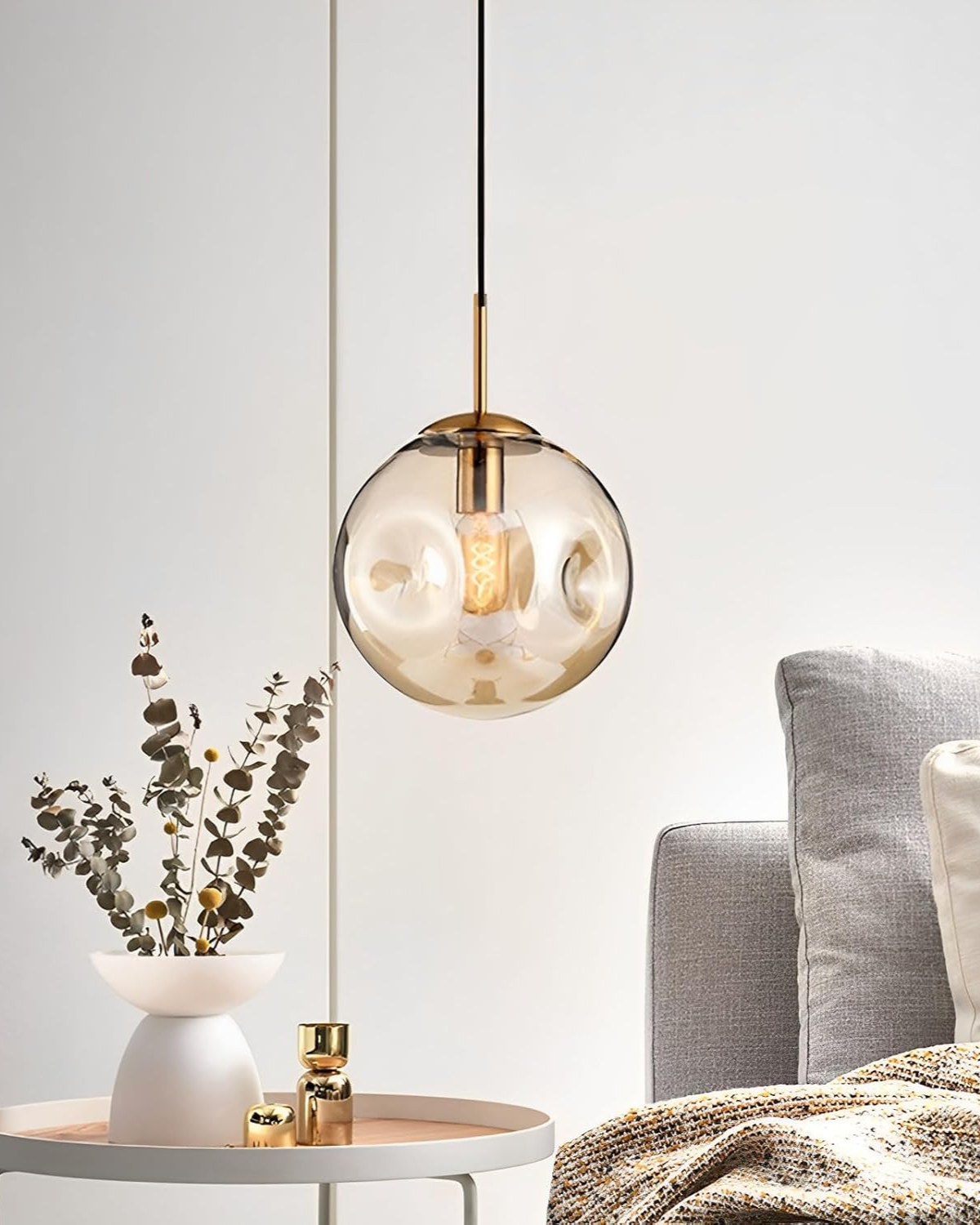 Glazen Hanglamp Bol met Structuur Grijs Bruin Rood Groen Amber Eetkamer Woonkamer | Sansoti