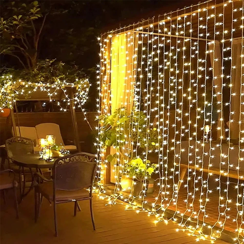 LED Gordijnverlichting Warm Wit 300 Lampjes 3x3m Waterdicht Sfeerverlichting Tuin Balkon Feest Decoratie | Sansoti